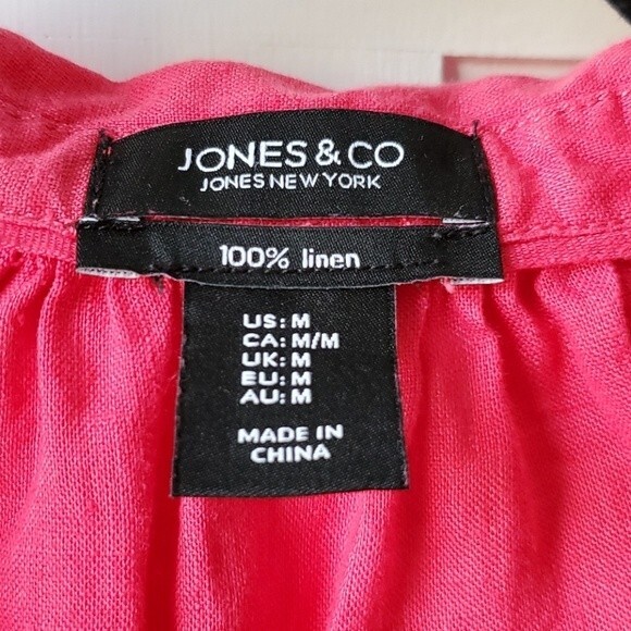 JONES NY & CO 100% LINEN CORAL PINK TOP SIZE MEDIUM LAGENLOOK COASTAL - Picture 2 of 6